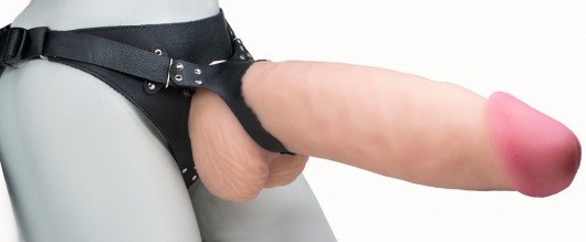 Телесный реалистичный фаллоимитатор на черных трусиках Real Big Strap-On - 34,5 см. - LOVETOY (А-Полимер) - купить с доставкой в Южно-Сахалинске