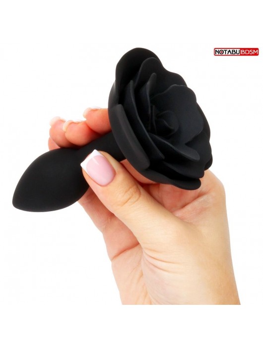 Черная гладкая анальная втулка-роза - Notabu - купить с доставкой в Южно-Сахалинске