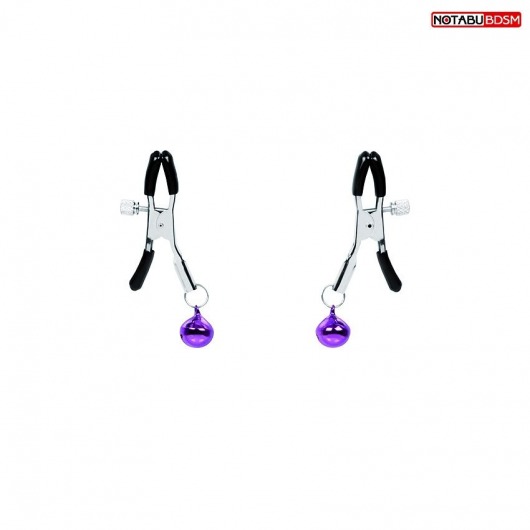 Оригинальные зажимы на соски с фиолетовыми шариками - Notabu - купить с доставкой в Южно-Сахалинске