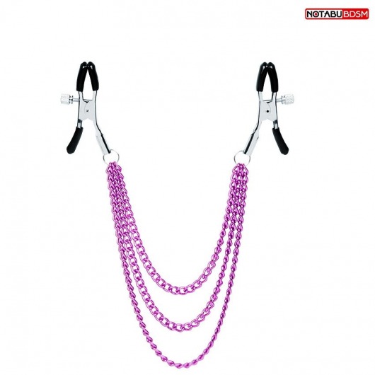 Оригинальные зажимы на соски с тройной розовой цепочкой - Notabu - купить с доставкой в Южно-Сахалинске