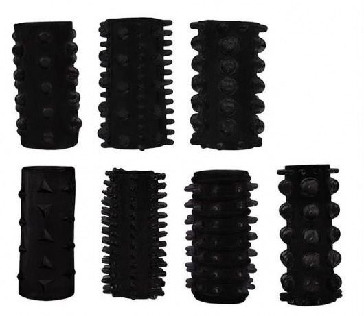Набор из 7 черных насадок PENIS SLEEVES SET - Dream Toys - в Южно-Сахалинске купить с доставкой