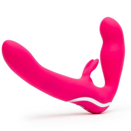 Ярко-розовый безремневой страпон Rechargeable Vibrating Strapless Strap-On - Happy Rabbit - купить с доставкой в Южно-Сахалинске