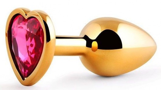 Золотистая анальная пробка с малиновым кристаллом-сердечком - 7 см. - Anal Jewelry Plug - купить с доставкой в Южно-Сахалинске