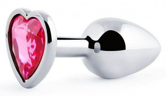 Серебристая анальная пробка с малиновым кристаллом-сердечком - 7 см. - Anal Jewelry Plug - купить с доставкой в Южно-Сахалинске