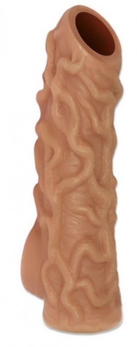 Телесная насадка с венками и открытой головкой Nude Sleeve M - 12 см. - KOKOS - в Южно-Сахалинске купить с доставкой