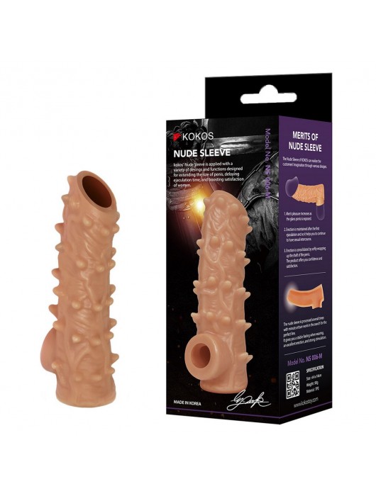 Телесная насадка с шипами и открытой головкой Nude Sleeve L - 14 см. - KOKOS - в Южно-Сахалинске купить с доставкой