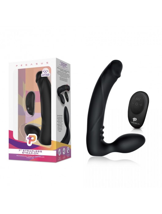 Черный безремневой страпон с вибрацией - 20,3 см. - Pegasus - купить с доставкой в Южно-Сахалинске