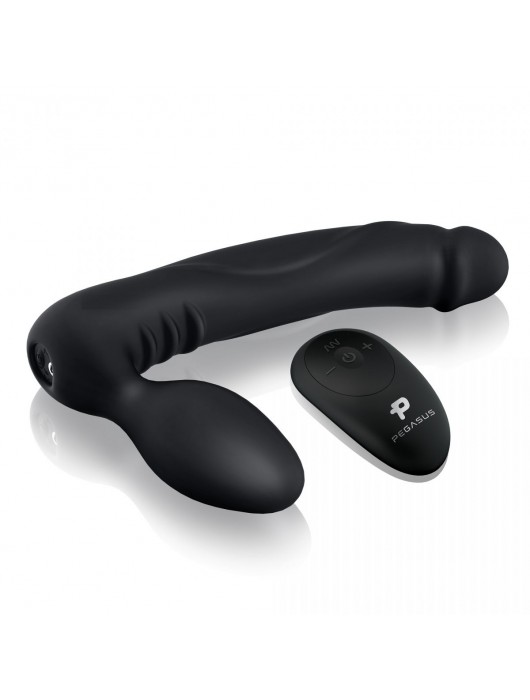 Черный безремневой страпон с вибрацией - 20,3 см. - Pegasus - купить с доставкой в Южно-Сахалинске