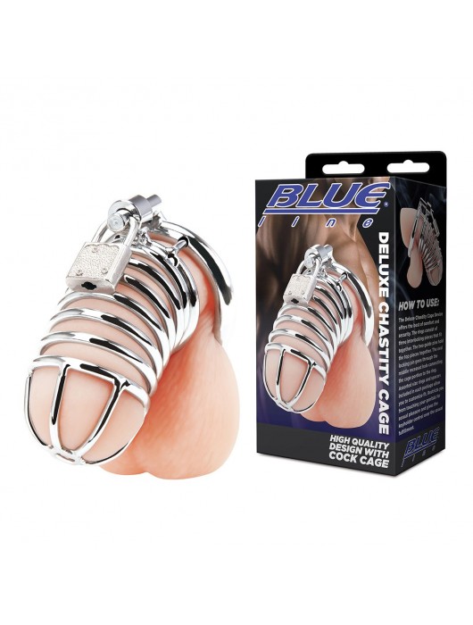 Металлическая клетка Deluxe Сhastity Сage с замком - BlueLine - купить с доставкой в Южно-Сахалинске