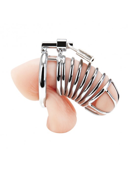 Металлическая клетка Deluxe Сhastity Сage с замком - BlueLine - купить с доставкой в Южно-Сахалинске