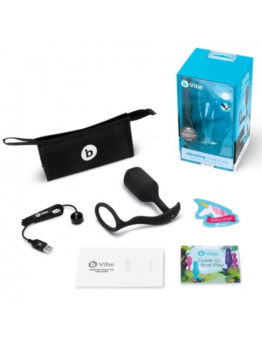 Черная анальная вибропробка с эрекционным кольцом Vibrating Snug   Tug XL - b-Vibe
