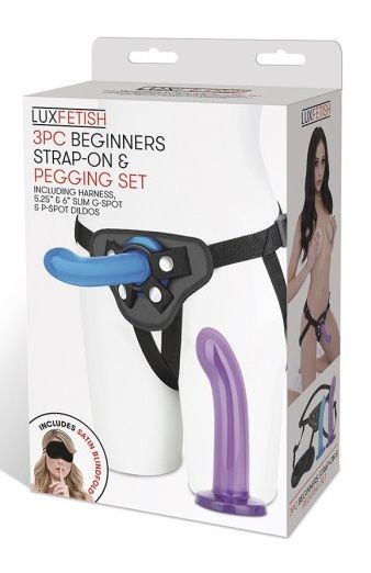 Страпон унисекс Beginners Strap-On с 2 насадками - 15 и 13 см. - Lux Fetish - купить с доставкой в Южно-Сахалинске