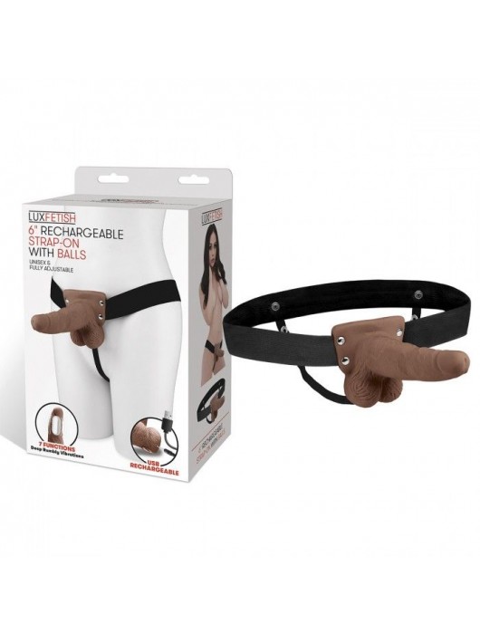 Коричневый перезаряжаемый вибрострапон - 18 см. - Lux Fetish - купить с доставкой в Южно-Сахалинске