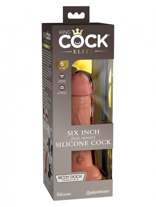 Кофейный фаллоимитатор 6  Silicone Dual Density Cock - 17 см. - Pipedream