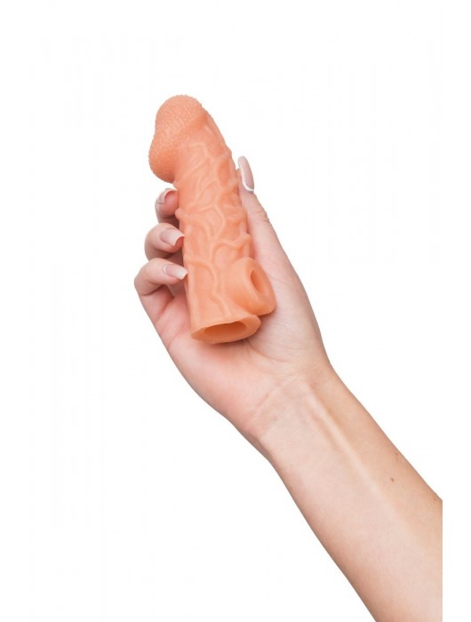 Телесная закрытая насадка с венками Cock Sleeve Size S - 13,8 см. - KOKOS - в Южно-Сахалинске купить с доставкой