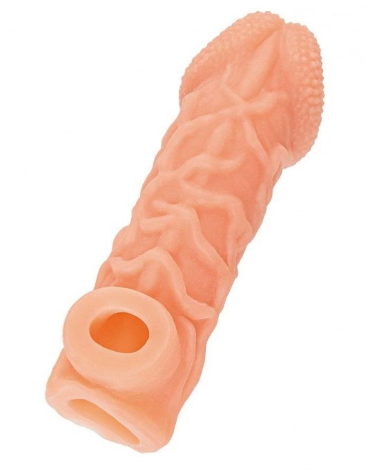 Телесная закрытая насадка с венками Cock Sleeve Size S - 13,8 см. - KOKOS - в Южно-Сахалинске купить с доставкой