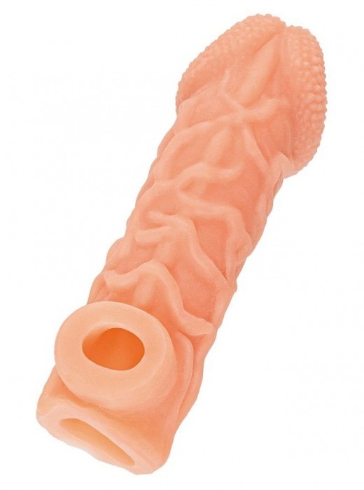 Телесная закрытая насадка с венками Cock Sleeve Size M - 15,6 см. - KOKOS - в Южно-Сахалинске купить с доставкой