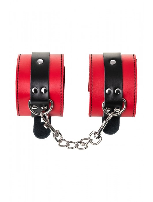 Красно-черные оковы на ноги из кожи - ToyFa - купить с доставкой в Южно-Сахалинске