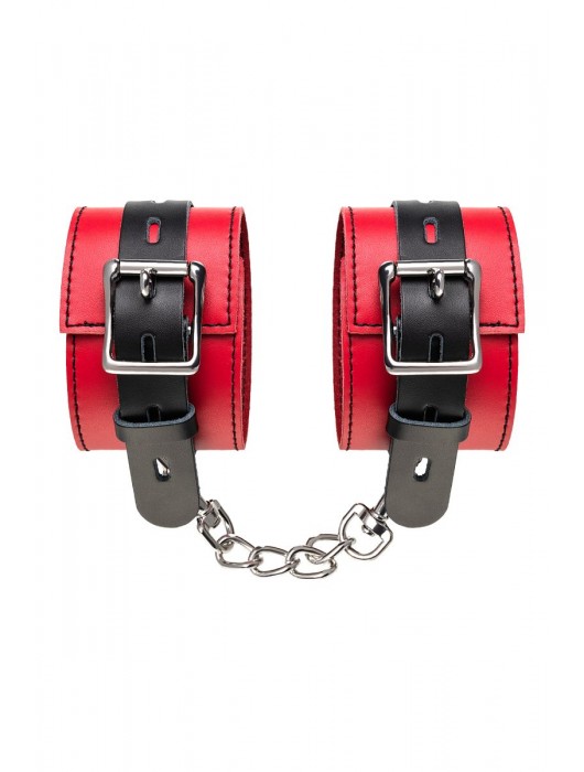 Красно-черные оковы на ноги из кожи - ToyFa - купить с доставкой в Южно-Сахалинске