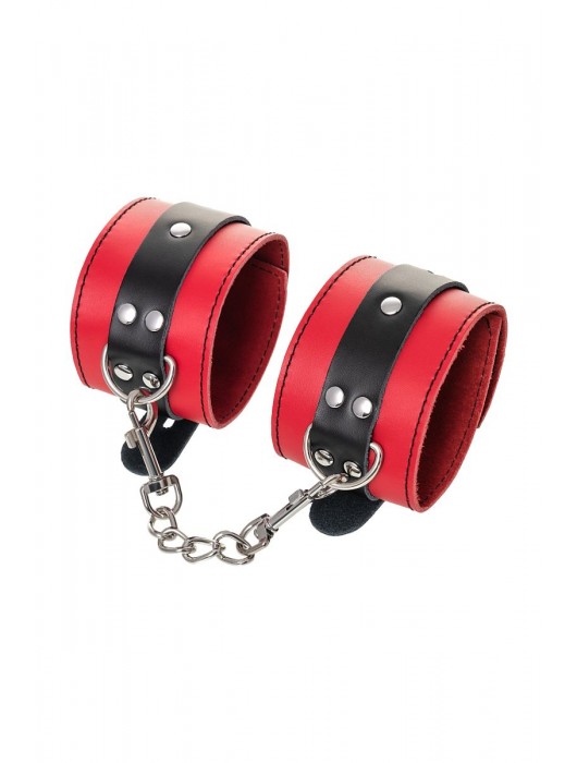 Красно-черные оковы на ноги из кожи - ToyFa - купить с доставкой в Южно-Сахалинске