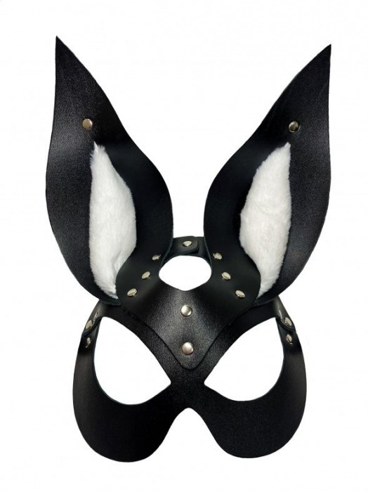 Черная маска зайки с белым мехом на ушках Miss Bunny - БДСМ Арсенал - купить с доставкой в Южно-Сахалинске