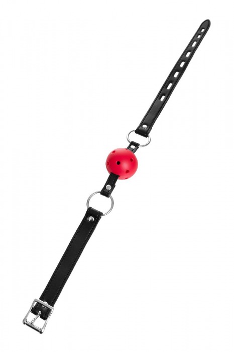 Красный кляп-шар на черных ремешках - ToyFa - купить с доставкой в Южно-Сахалинске