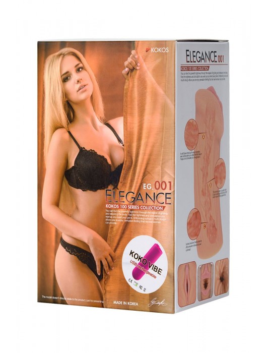 Реалистичный мастурбатор-вагина телесного цвета Elegance.001 с вибрацией - KOKOS - в Южно-Сахалинске купить с доставкой