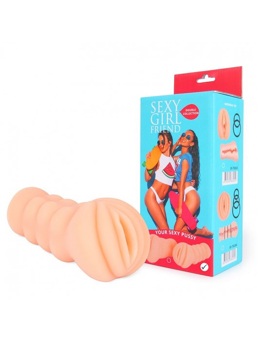 Телесный мастурбатор-вагина с комплектом эрекционных колец - Bior toys - в Южно-Сахалинске купить с доставкой