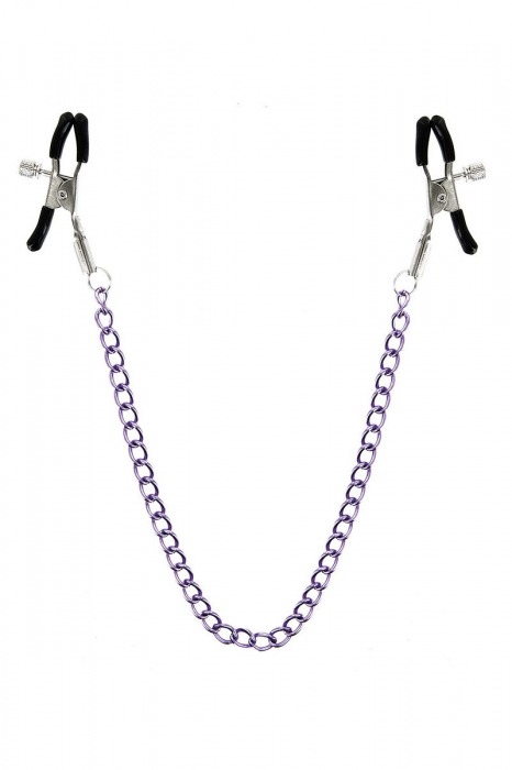 Зажимы для сосков с фиолетовой цепочкой Sweet Caress Nipple Chain - Sweet Caress - купить с доставкой в Южно-Сахалинске