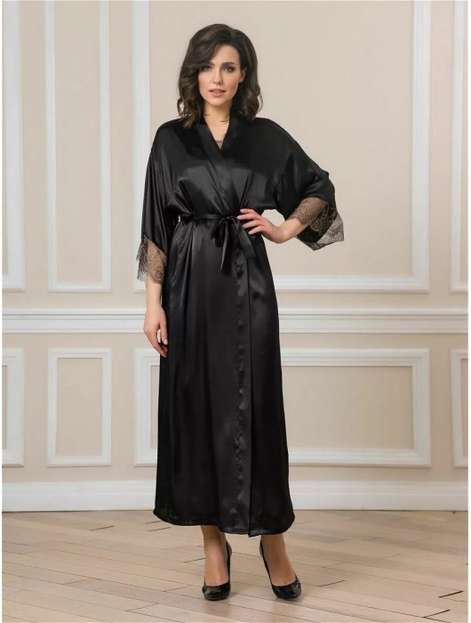 Длинный халат на поясе из искусственного шелка - Felisse купить с доставкой