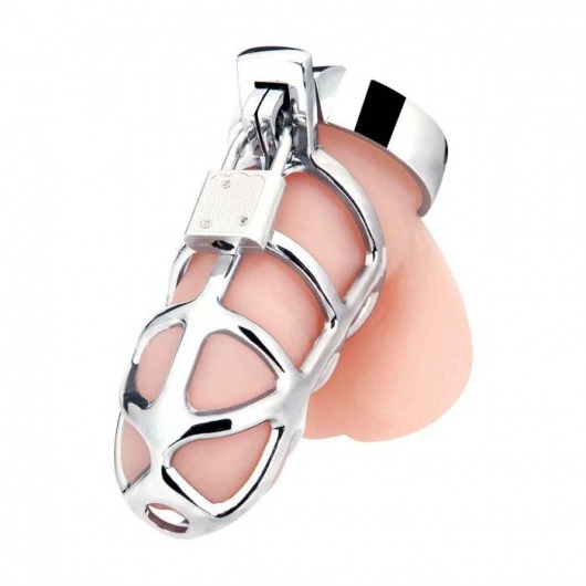Серебристая металлическая клетка для члена с замком Enslave Cock Cage - BlueLine - купить с доставкой в Южно-Сахалинске