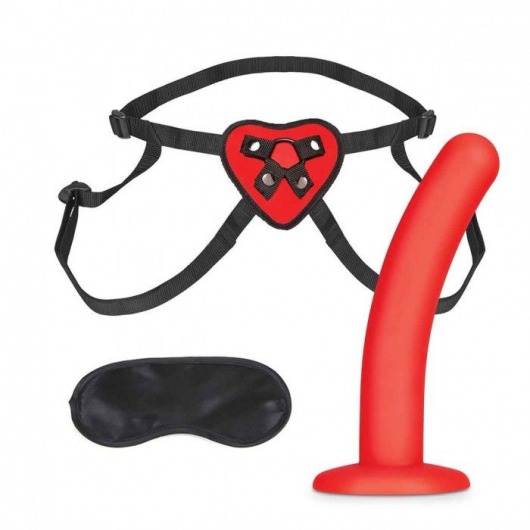 Красный поясной фаллоимитатор Red Heart Strap on Harness   5in Dildo Set - 12,25 см. - Lux Fetish - купить с доставкой в Южно-Сахалинске