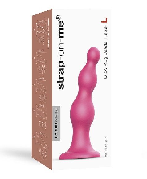 Розовая насадка Strap-On-Me Dildo Plug Beads size L - Strap-on-me - купить с доставкой в Южно-Сахалинске