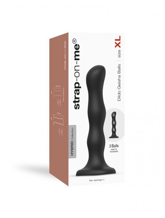 Черная насадка Strap-On-Me Dildo Geisha Balls size XL - Strap-on-me - купить с доставкой в Южно-Сахалинске