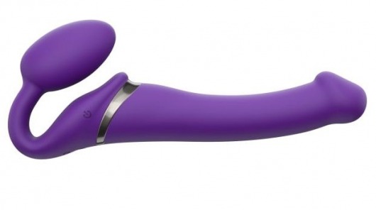 Фиолетовый безремневой вибрострапон Silicone Bendable Strap-On - size M - Strap-on-me - купить с доставкой в Южно-Сахалинске