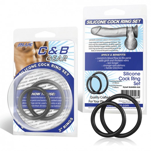Набор из двух черных силиконовых колец разного диаметра SILICONE COCK RING SET - BlueLine - в Южно-Сахалинске купить с доставкой