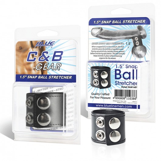 Хомут-утяжка для мошонки из искусственной кожи на клепках SNAP BALL STRETCHER - BlueLine - купить с доставкой в Южно-Сахалинске