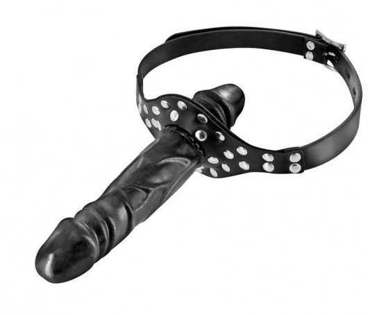 Черный кляп-фаллоимитатор Double Penis Gag - Fetish Tentation - купить с доставкой в Южно-Сахалинске