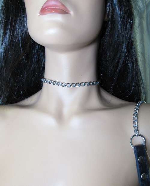 Металлический поводок с кожаной петлёй - БДСМ Арсенал - купить с доставкой в Южно-Сахалинске