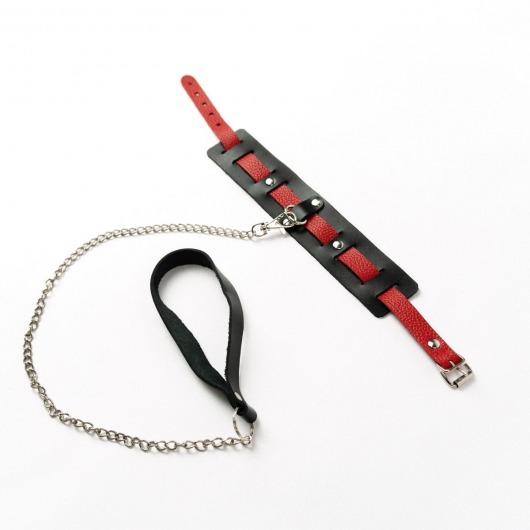 Черный ошейник с красным ремешком и поводком - Crazy Handmade - купить с доставкой в Южно-Сахалинске