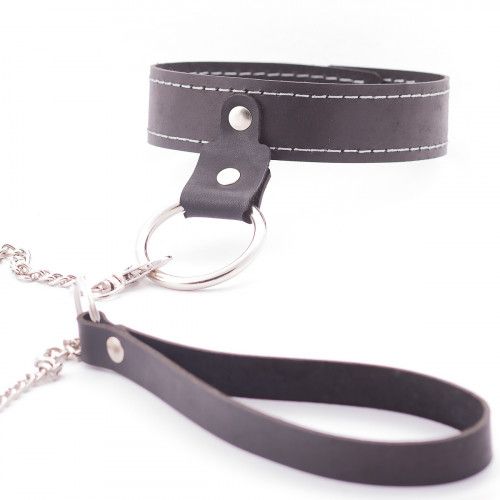 Узкий однослойный ошейник с поводком - Crazy Handmade - купить с доставкой в Южно-Сахалинске