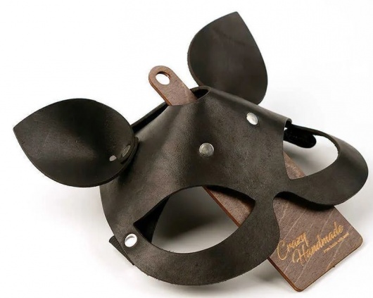 Черная кожаная маска  Кошка  с маленькими ушками - Crazy Handmade - купить с доставкой в Южно-Сахалинске