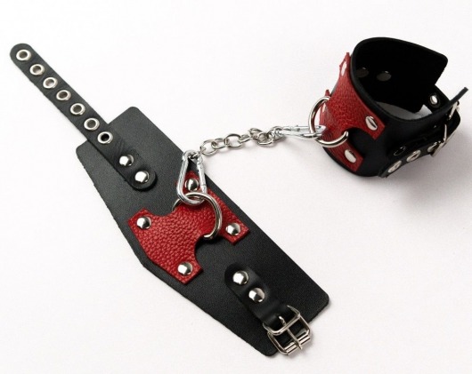 Черные кожаные оковы с красными вставками - Crazy Handmade - купить с доставкой в Южно-Сахалинске