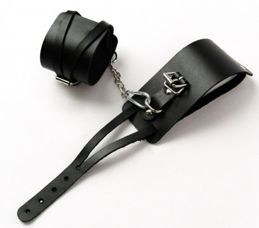 Черные кожаные оковы с креплением в виде веревочек - Crazy Handmade - купить с доставкой в Южно-Сахалинске
