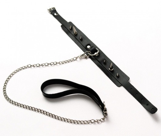 Черный ошейник с шипами и поводком - Crazy Handmade - купить с доставкой в Южно-Сахалинске