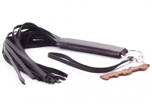 Черная кожаная плеть с удобной ручкой - 50 см. - Crazy Handmade - купить с доставкой в Южно-Сахалинске