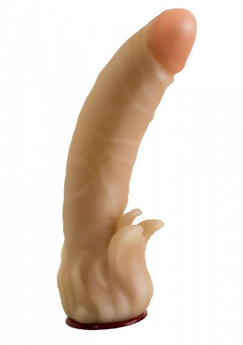 Телесная гелевая насадка-фаллос с клиторальными лепестками - 18,5 см. - LOVETOY (А-Полимер) - купить с доставкой в Южно-Сахалинске