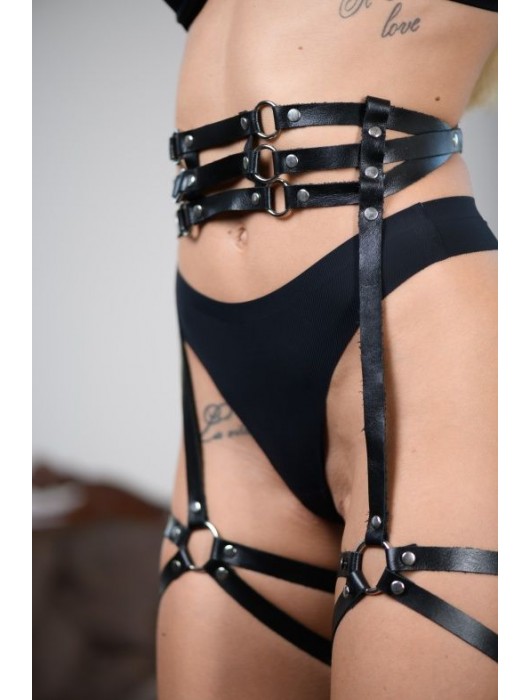 Кожаные гартеры на поясе Esteria - БДСМ Арсенал - купить с доставкой в Южно-Сахалинске