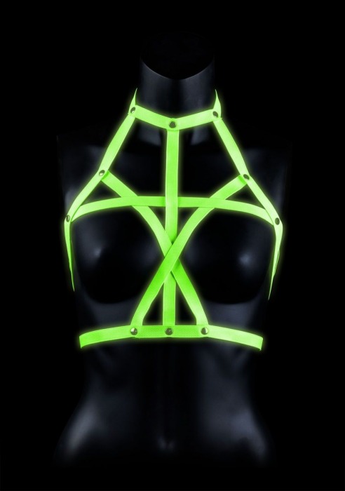 Портупея Bra Harness с неоновым эффектом - размер L-XL - Shots Media BV - купить с доставкой в Южно-Сахалинске