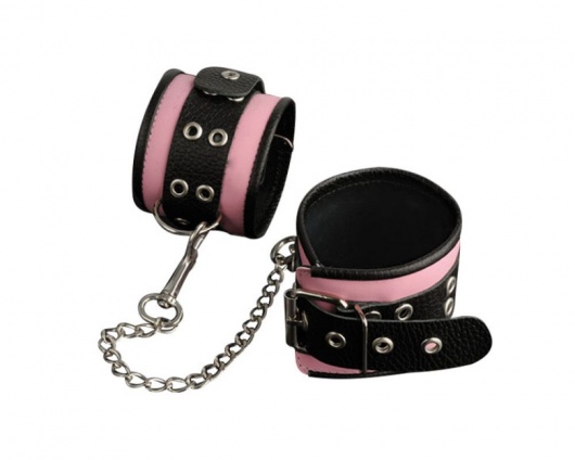Кожаные розовые оковы с черным широким ремешком - Sitabella - купить с доставкой в Южно-Сахалинске